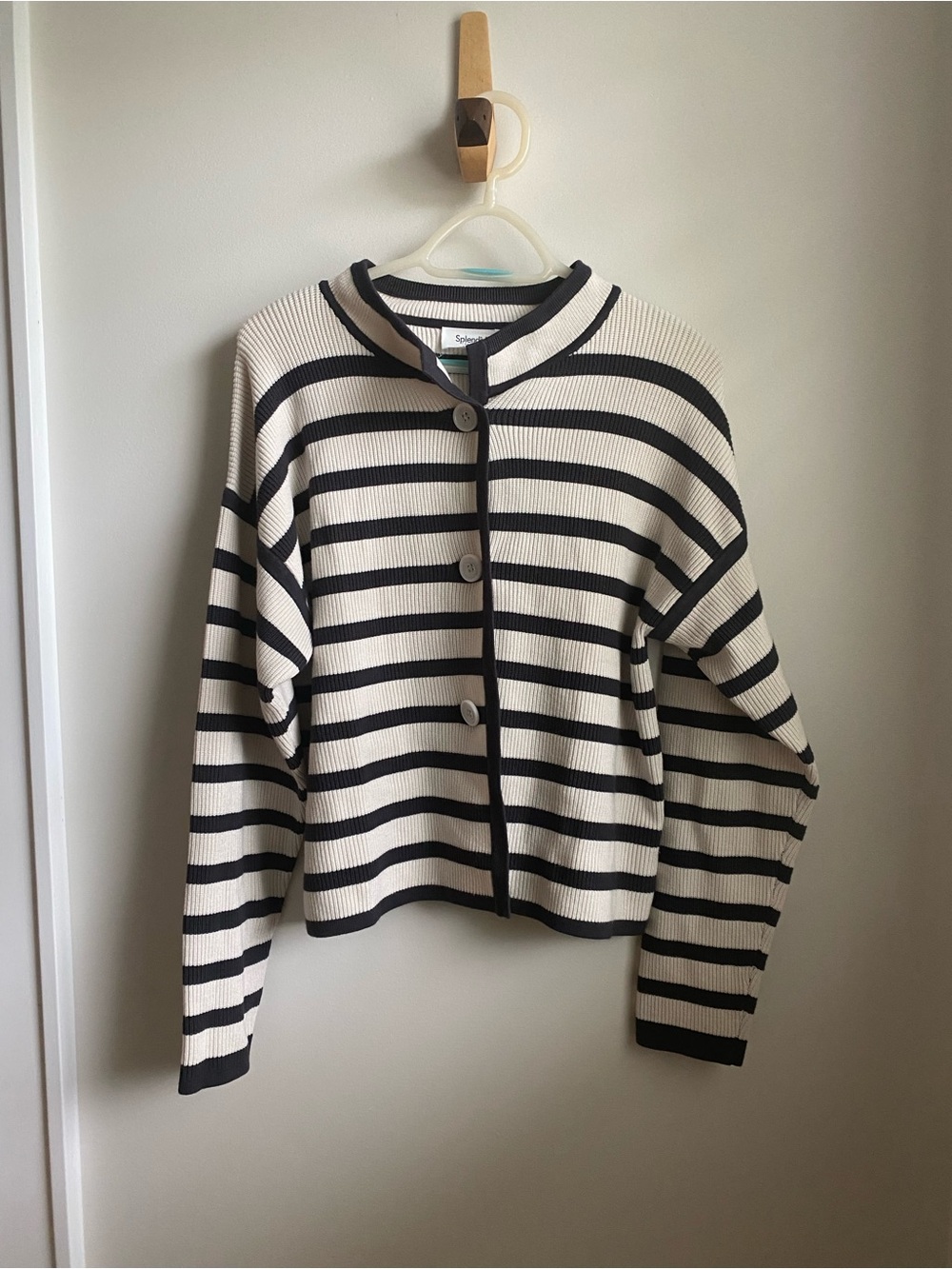 Splendid Striped Button-Front Cardigan Sweater - Cream & Black